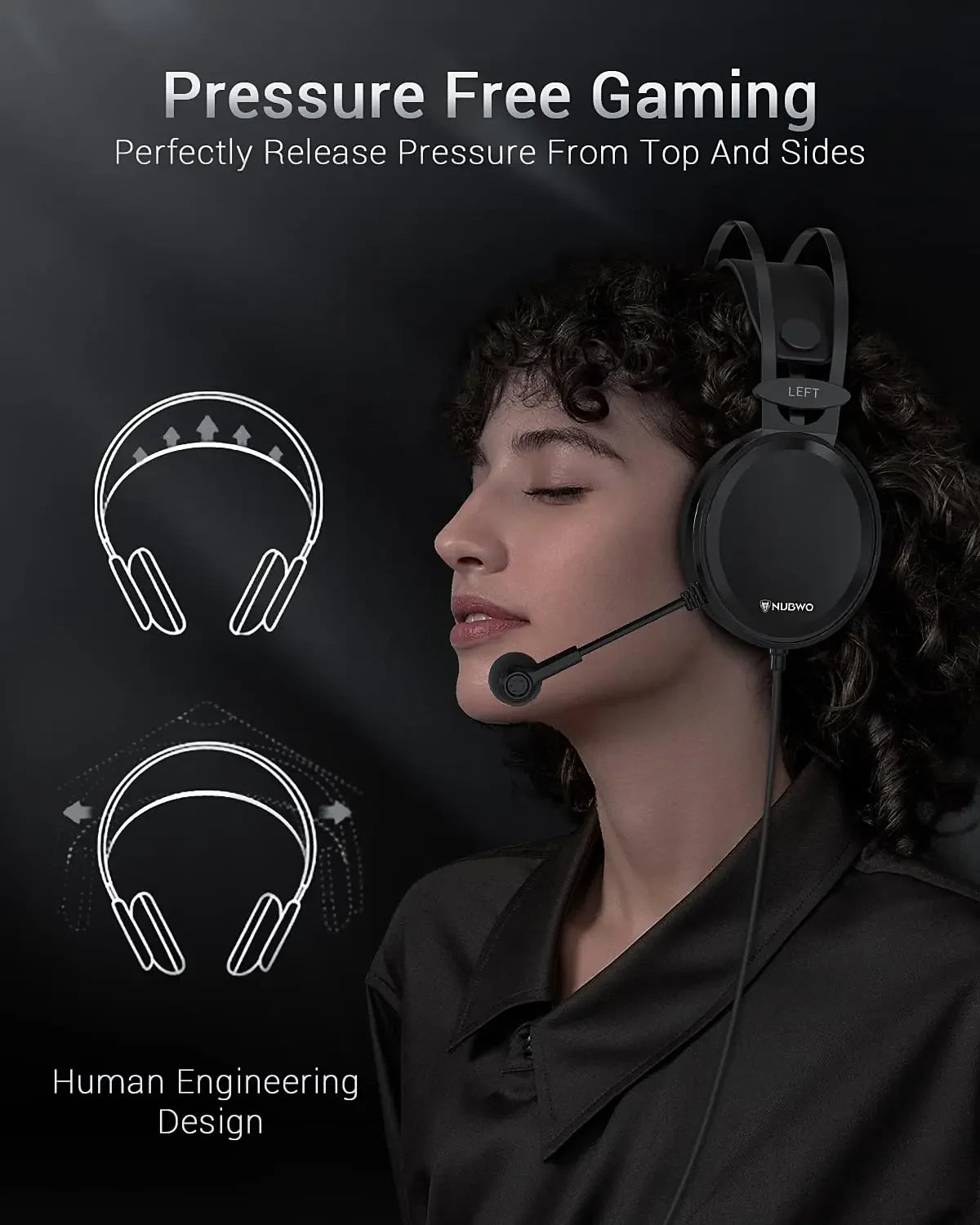 NUBWO N7 Stereo Gaming Headsets with Noise Canceling Mic for Xbox PS5 PS4 PC Adaptive Headband Easy Control Earphone