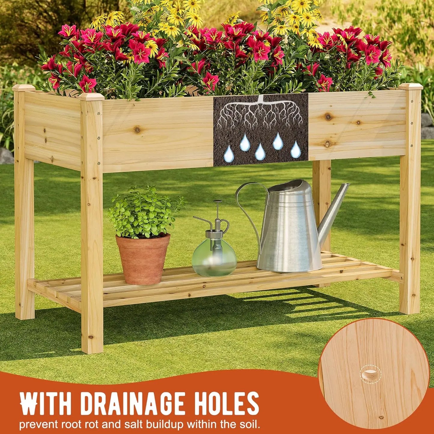 Raised Garden Bed with Shelf,Elevated Wooden Planter Box with Legs,Garden Planter for Backyard, Patio, Balcony