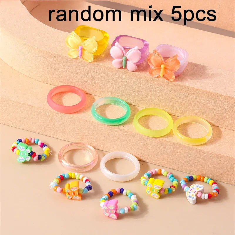 Aihua Korean Colorful Small Flower Ring Sets Bohemia Handmade Multi Beaded Rice Beads Finger Ring For Women Beach Jewelry Gifts