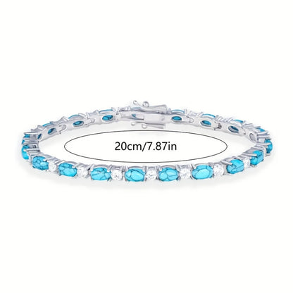 925 Sterling Silver 20cm Turquoise Tennis CZ Zircon Chain Bracelet for Women Luxury Crystal Fine Jewelry Gift Shipping from USA