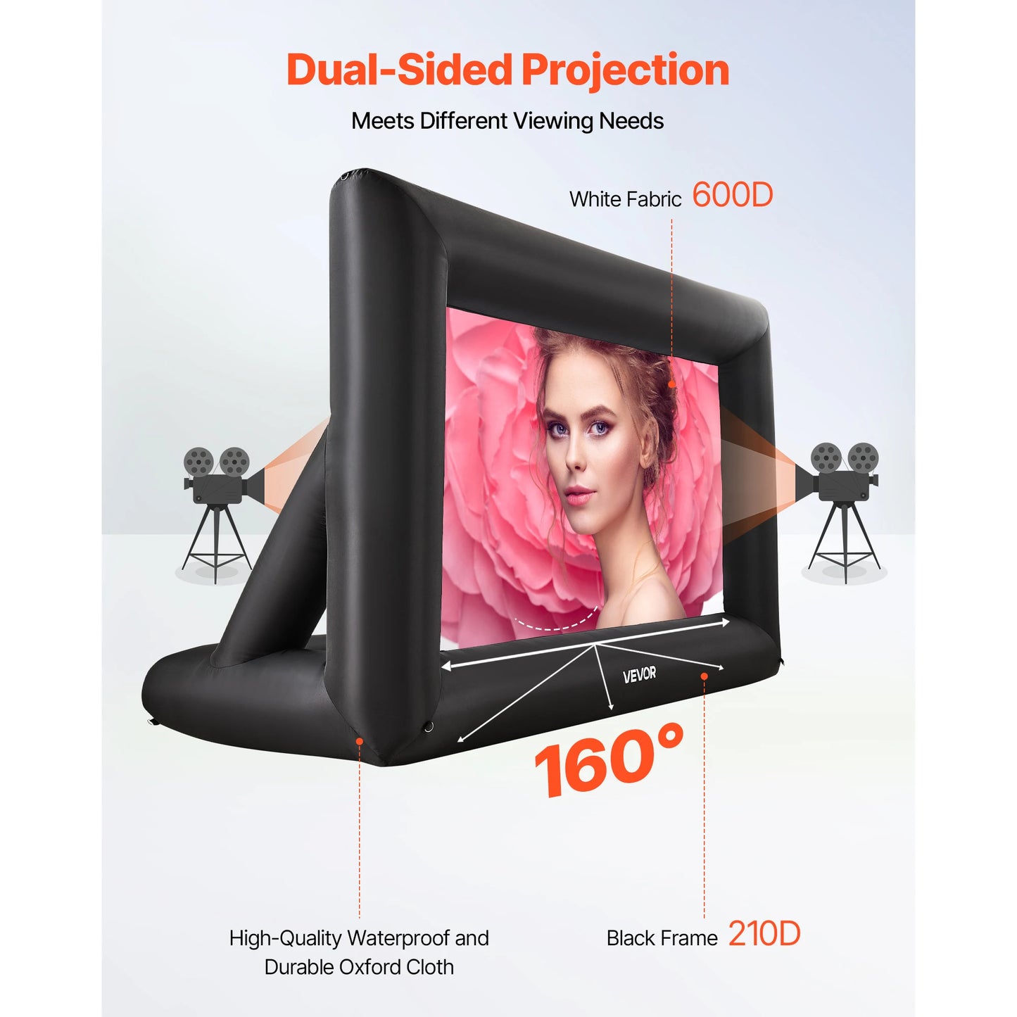 VEVOR 14/15/16/18/20 FT Inflatable Projector Screen w/ 120W Air Blower Projector Screen for Outdoor Backyard Theater Theme Party