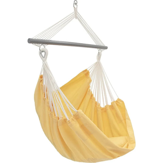 Deluxe Polyester Hammock Chair with Plush Cushions – Strong Polyester Ropes, Coated Spreader Bar, Built-in Pockets