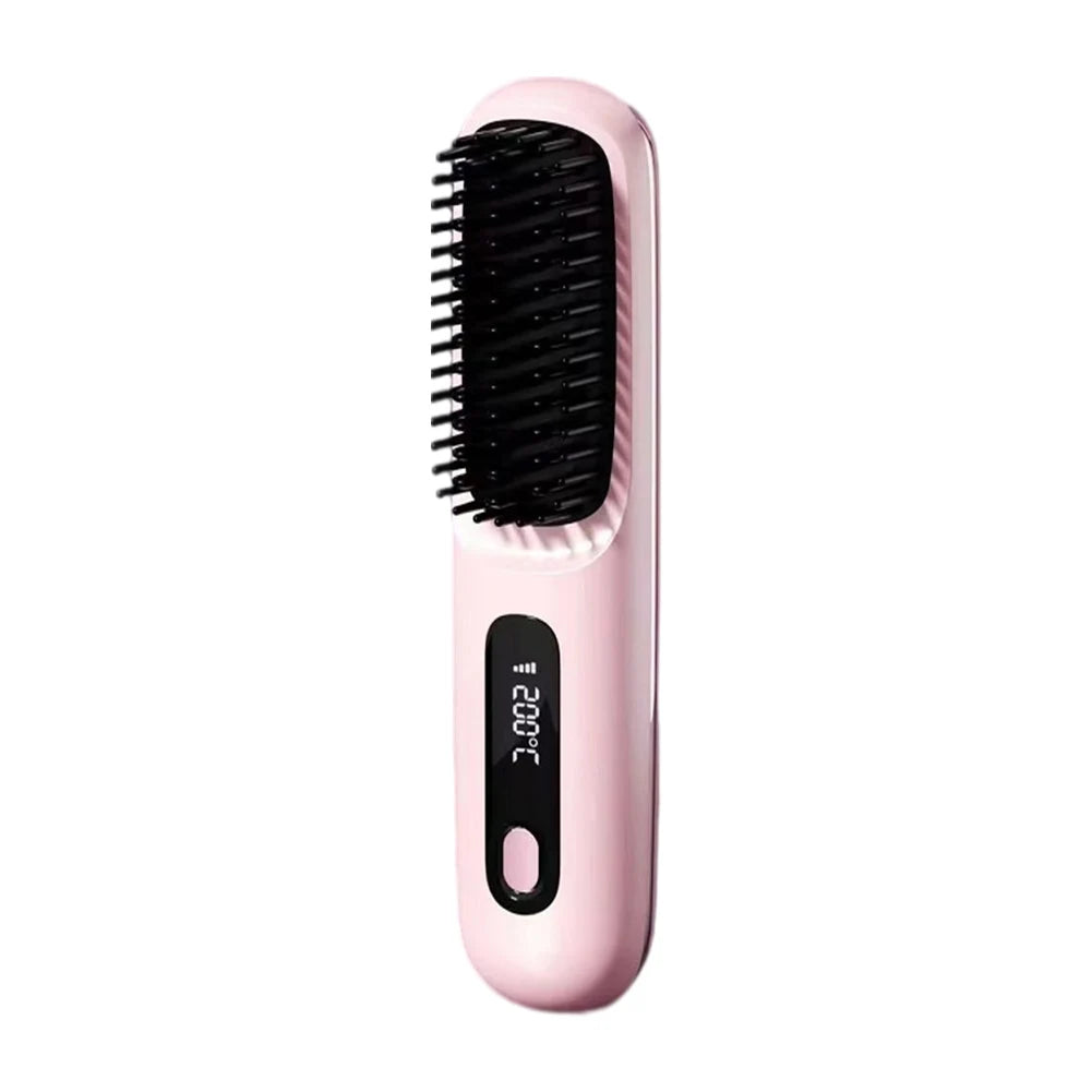 Cordless Travel Hair Straightener Rechargeable Heat Brush Portable Straightening Comb for Less Frizz Shinier & Smoother Hair