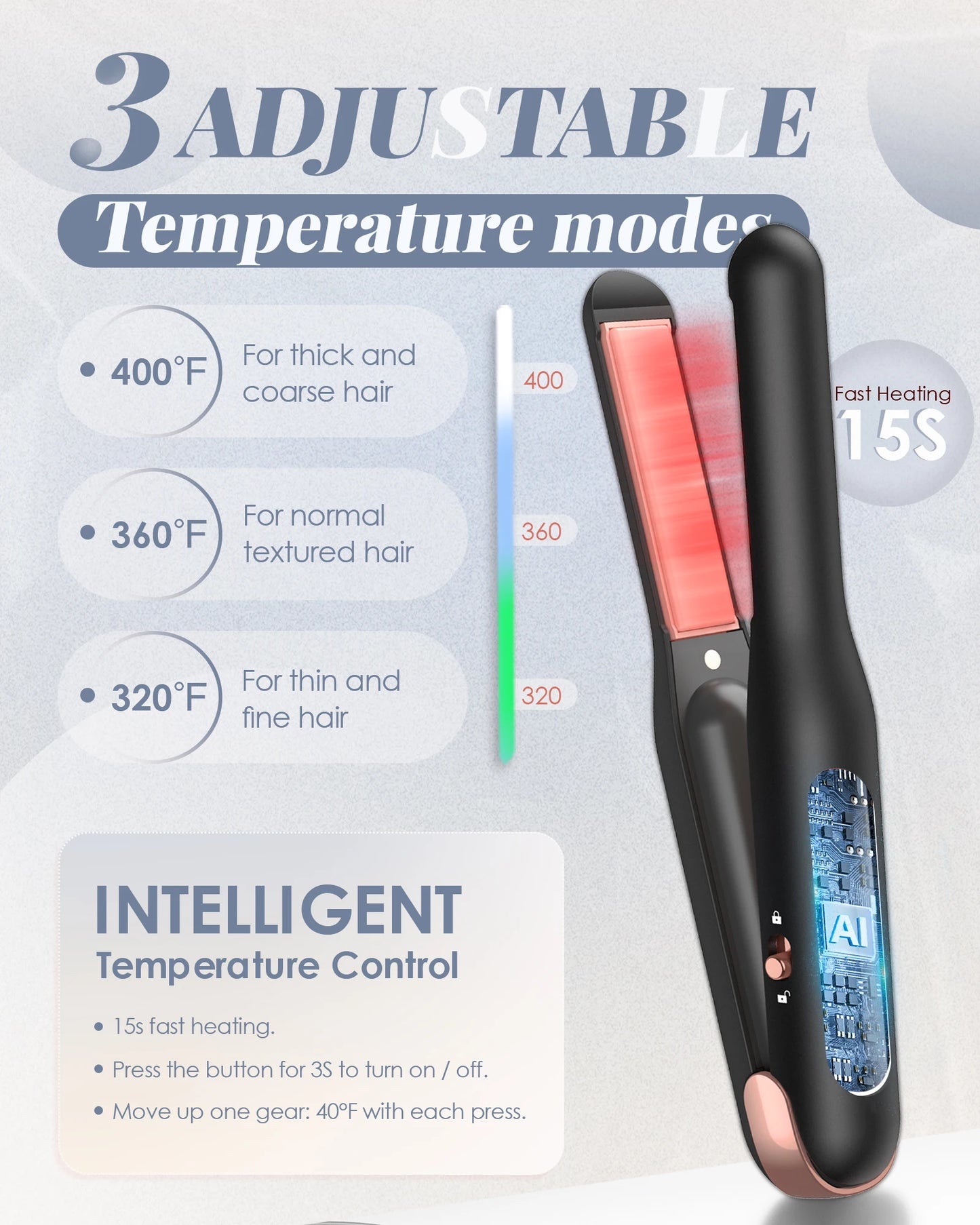 Cordless Hair Straightener, for Fine Soft Hair/Short Hair, Portable Ceramic Hair Straightener and Curler 2 in 1 for Travel