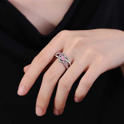 Pink Love Zircon Ring Women's Fashion Trend Simple 100 Women's Jewelry